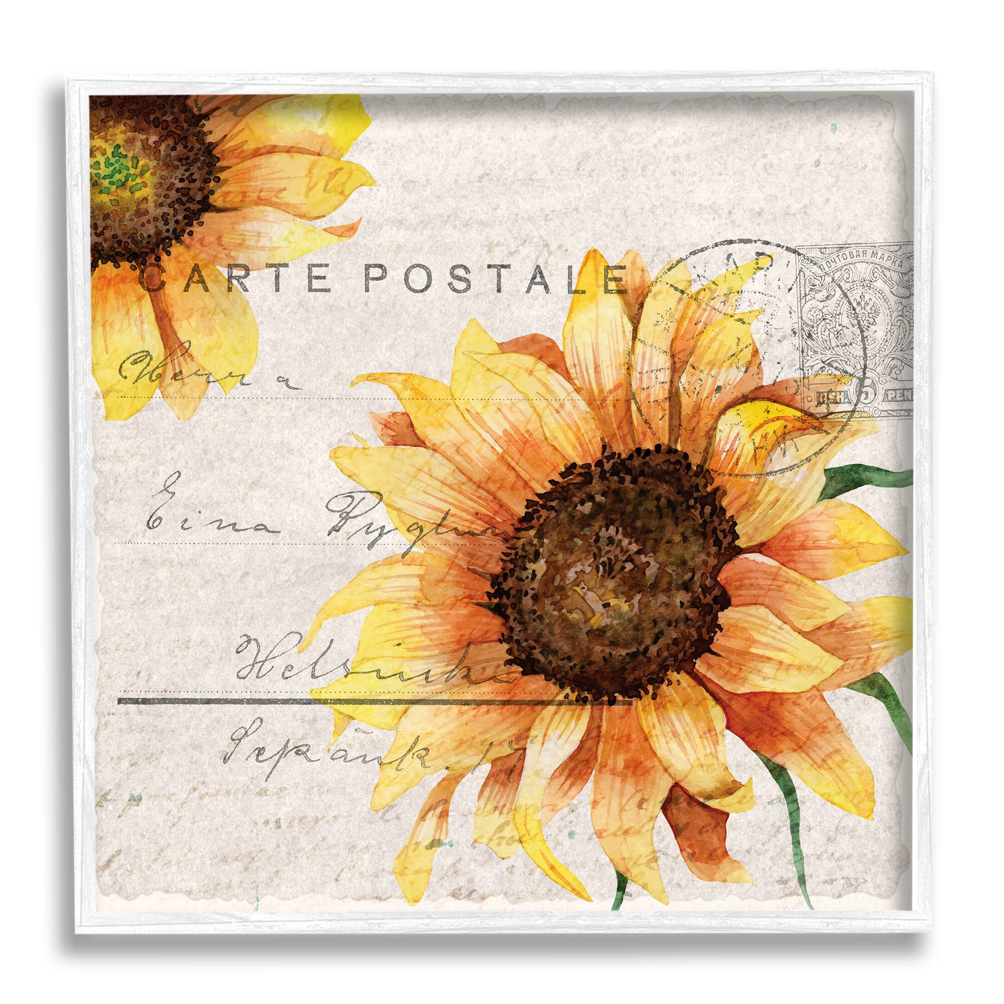 Stupell Industries Sunflower Illustration over Vintage Mail Post in White Frame Wall Art
